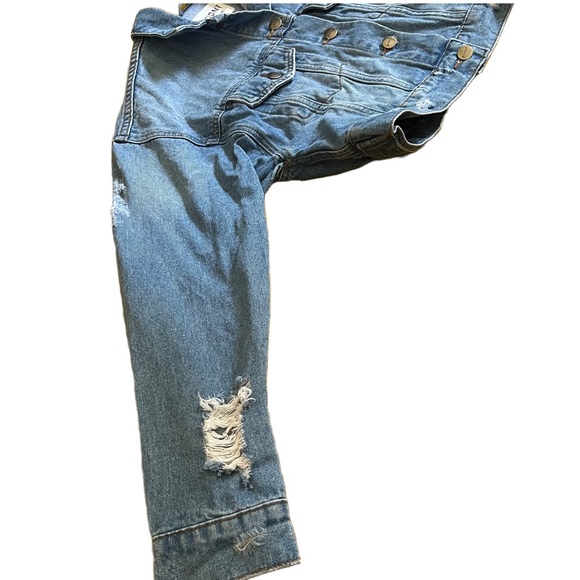 EVIDNT LOS ANGELES MEDIUM WASH DISTRESSED CROPPED DENIM JACKET SIZE XS - Picture 3 of 8